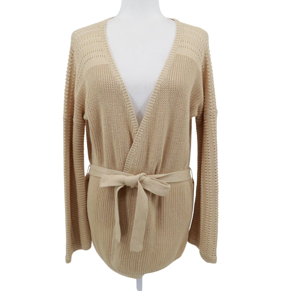 Sundance Linen Cotton‎ Open Knit Cardigan Womens S Beige Classic Grannycore Boho